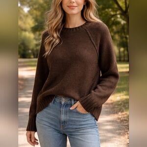 Anthropologie Dark Brown Crewneck Sweater XS Cozy Knit Pullover Women